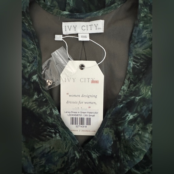 Ivy City Laney Green Watercolor Tiered Bishop Sleeve Maxi Sundress Size XXS - Picture 14 of 16